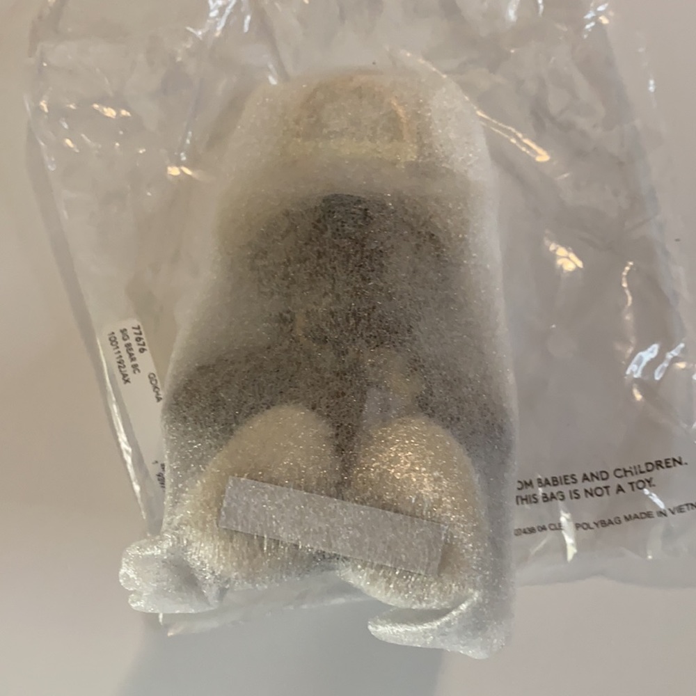 Coach Bear Bag Charm In Signature Canvas Keychain Shearling Khaki Gold white NWT - Picture 5 of 6